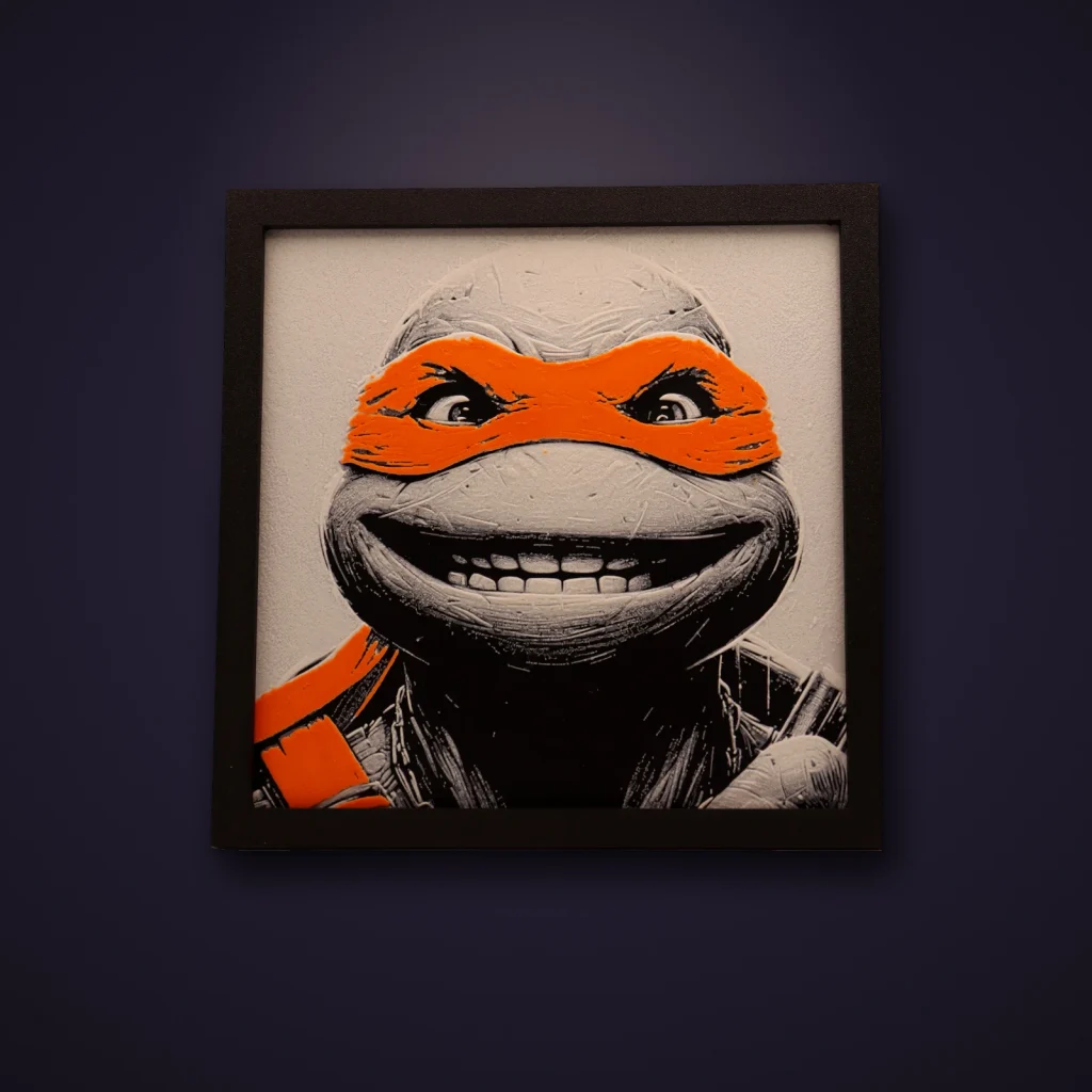 Tortue ninja Michelangelo – tableau Hueforge imprimé en 3D