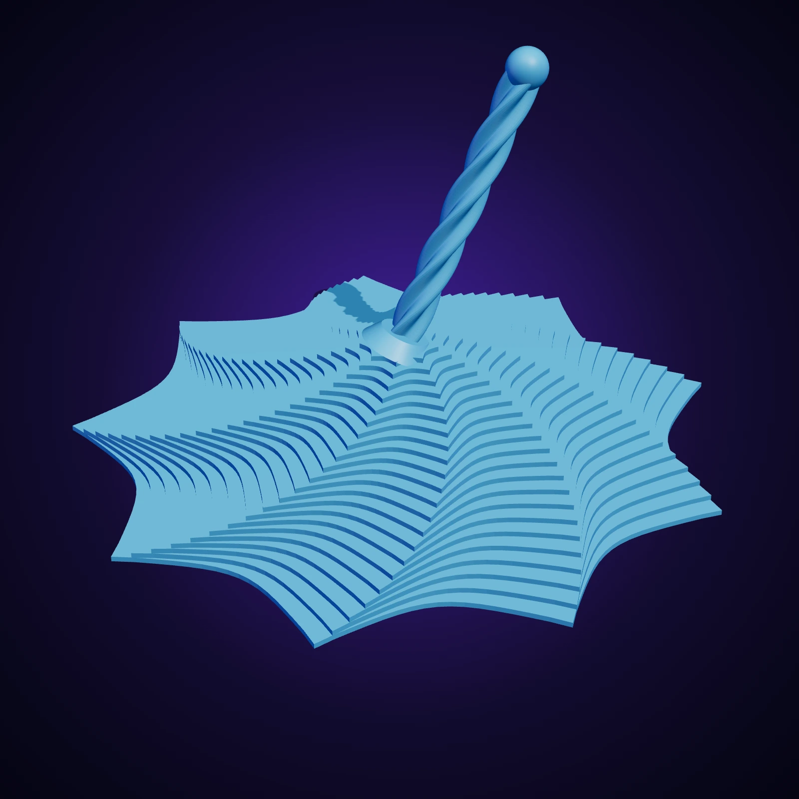Fidget spirale grand imprimé en 3D, bleu ciel