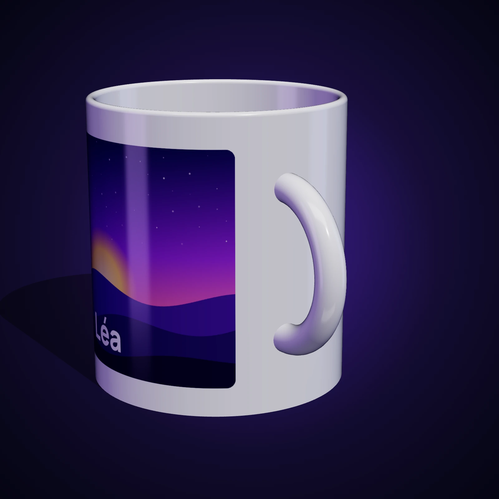 Mug personnalisé vu de profil, anse et visuel sublimé